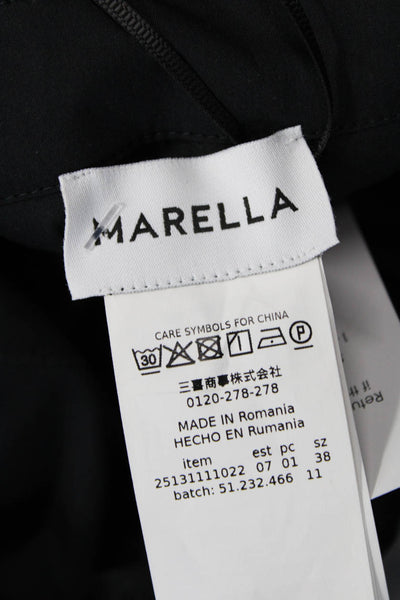 Marella Womens Cropped Button-Up Collared Short Sleeve Black Cotton Top Size 38