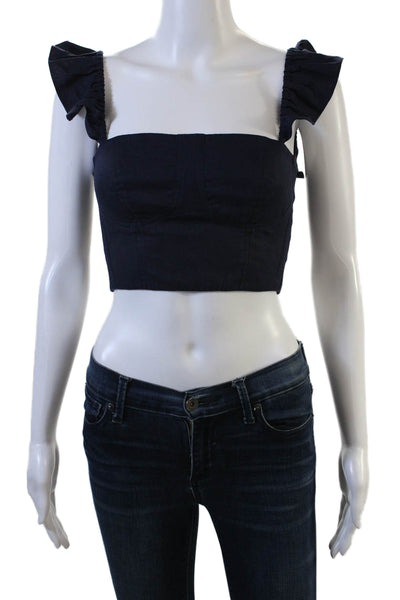 Misa Women Cropped Sleeveless Square Neck Dark Blue Top Size 2XS