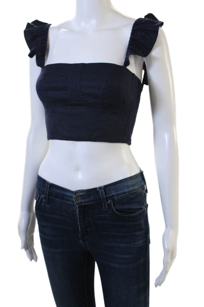 Misa Women Cropped Sleeveless Square Neck Dark Blue Top Size 2XS