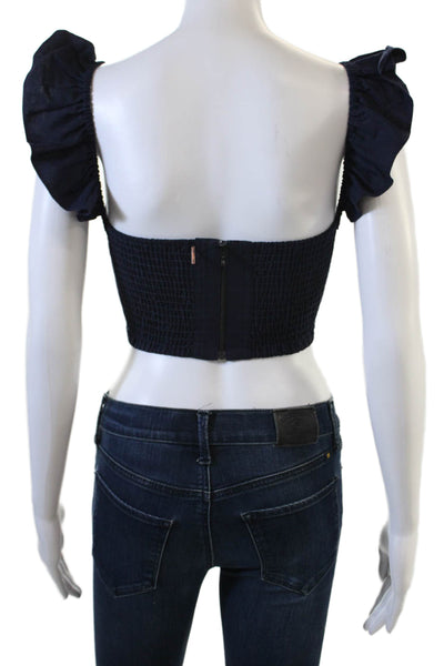 Misa Women Cropped Sleeveless Square Neck Dark Blue Top Size 2XS