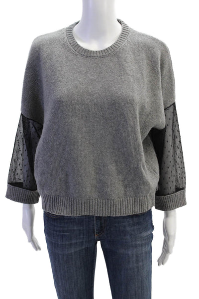 RED Valentino Women Pullover Sweater Gray Wool Crew Neck 3/4 Sleeve Size M