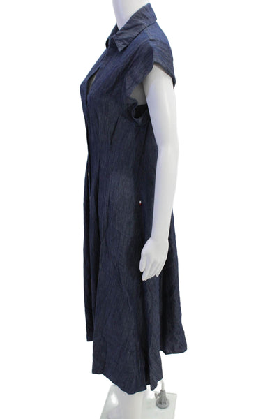Tommy Hilfiger Women Dark Blue Cotton Shirt Dress Collared Button Size 4