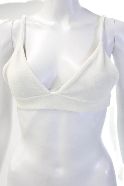 Frankies Bikinis Women White V-Neck Bra Sleeveless Cotton Nylon Size L