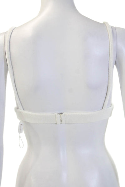 Frankies Bikinis Women White V-Neck Bra Sleeveless Cotton Nylon Size L