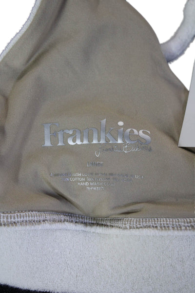 Frankies Bikinis Women White V-Neck Bra Sleeveless Cotton Nylon Size L