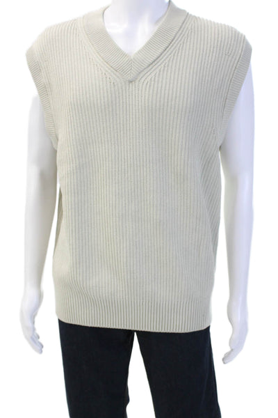 BOSS Mens Beige Wool Blend V-Neck Sweater Vest Solid Sleeveless Size M