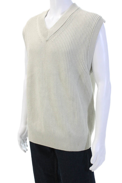 BOSS Mens Beige Wool Blend V-Neck Sweater Vest Solid Sleeveless Size M