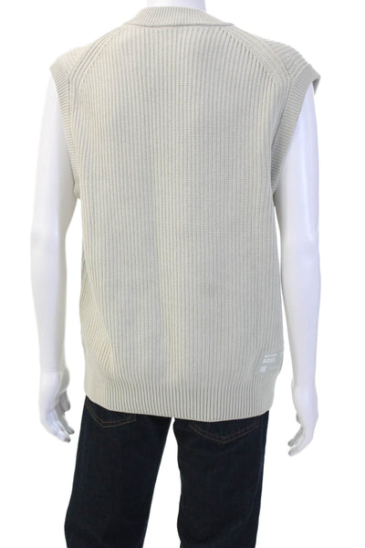 BOSS Mens Beige Wool Blend V-Neck Sweater Vest Solid Sleeveless Size M