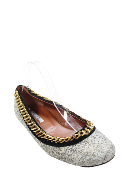 Oscar de la Renta Womens Chain Link Ballet Flats White Grey Size 40.5 10.5