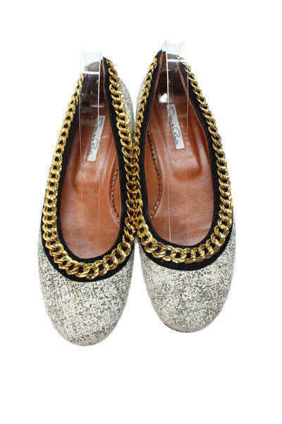 Oscar de la Renta Womens Chain Link Ballet Flats White Grey Size 40.5 10.5