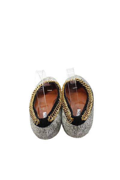 Oscar de la Renta Womens Chain Link Ballet Flats White Grey Size 40.5 10.5