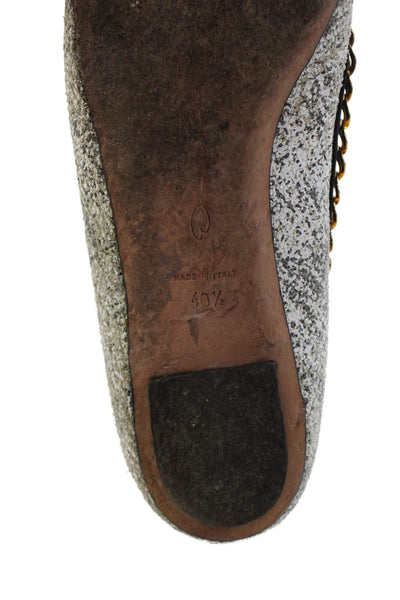 Oscar de la Renta Womens Chain Link Ballet Flats White Grey Size 40.5 10.5