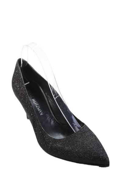 Stuart Weitzman Womens Pointed Toe Pumps Black Metallic Size 8.5 Wide