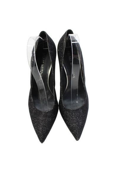Stuart Weitzman Womens Pointed Toe Pumps Black Metallic Size 8.5 Wide