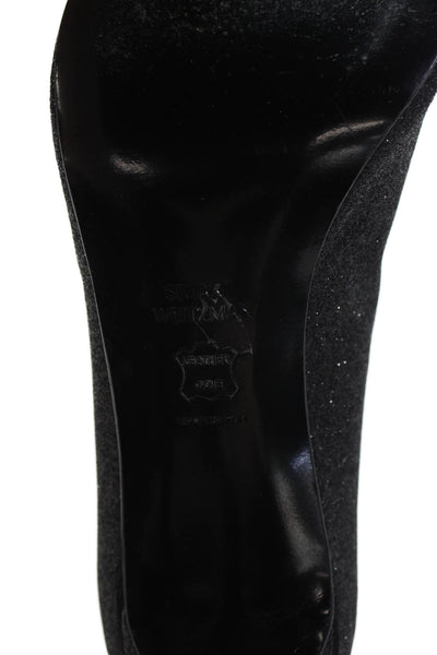 Stuart Weitzman Womens Pointed Toe Pumps Black Metallic Size 8.5 Wide