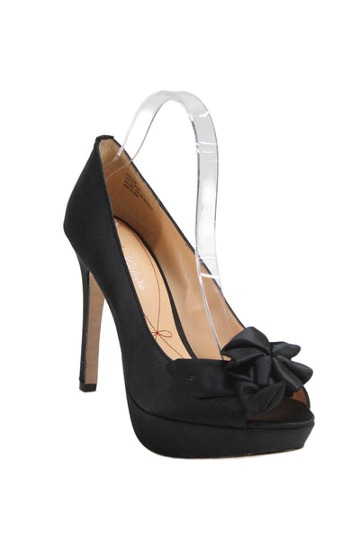 Pour la Victoire Womens Satin Peep Toe Stella Pumps Black Size 8 Medium