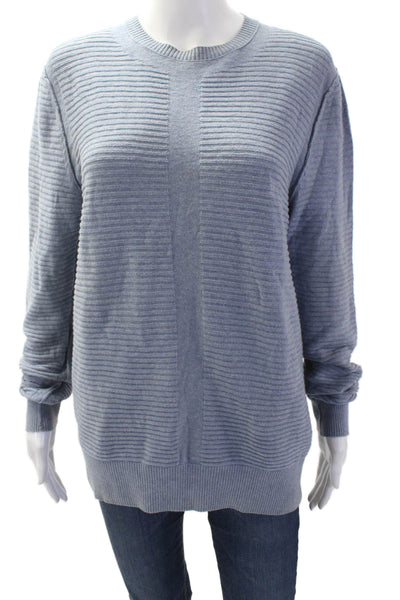 Reiss Women Pullover Sweater Gray Striped Crewneck Long Sleeve Nylon Size M