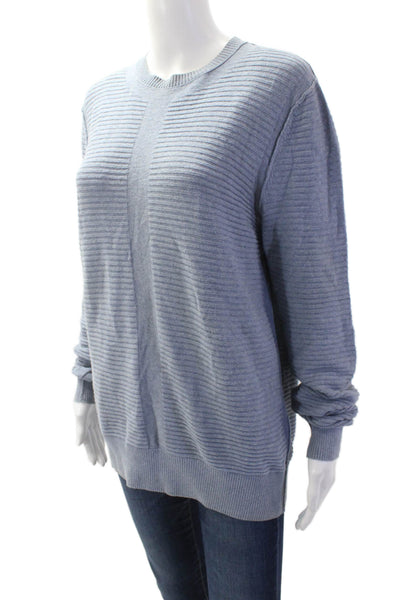Reiss Women Pullover Sweater Gray Striped Crewneck Long Sleeve Nylon Size M
