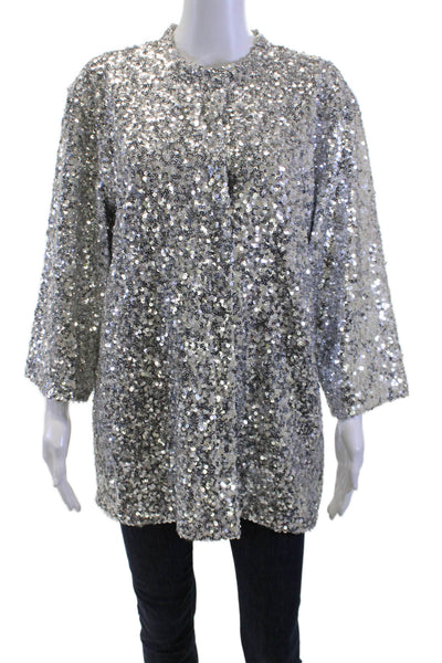 Grey Lab Womens Gray 3/4 Sleeve Button Jacket Crew Neck Size L