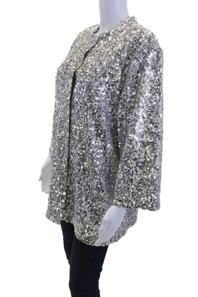 Grey Lab Womens Gray 3/4 Sleeve Button Jacket Crew Neck Size L