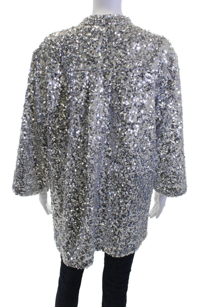 Grey Lab Womens Gray 3/4 Sleeve Button Jacket Crew Neck Size L