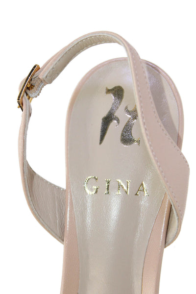 Gina Womens Stiletto Peep Toe Slingback Pumps Brown Leather Size 36