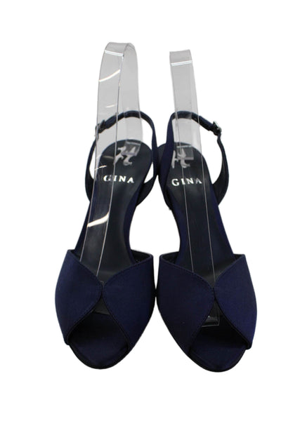 Gina Womens Stiletto Heel Satin Peep Toe Slingback Sandals Navy Blue Size 36