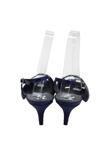 Gina Womens Stiletto Heel Satin Peep Toe Slingback Sandals Navy Blue Size 36