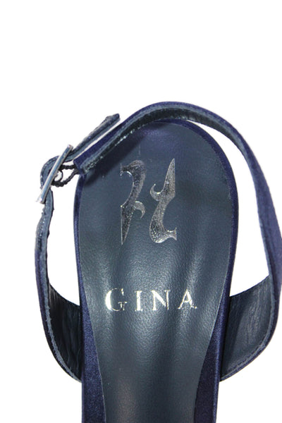 Gina Womens Stiletto Heel Satin Peep Toe Slingback Sandals Navy Blue Size 36
