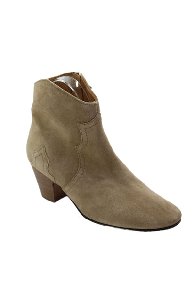 Isabel Marant Etoile Womens Side Zip Block Heel Ankle Boots Brown Suede Size 36