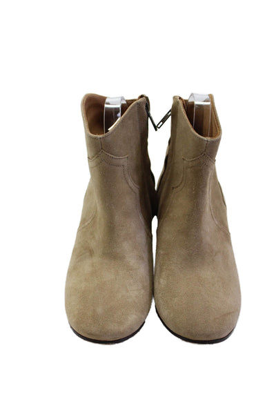 Isabel Marant Etoile Womens Side Zip Block Heel Ankle Boots Brown Suede Size 36