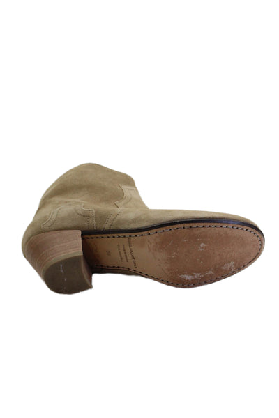 Isabel Marant Etoile Womens Side Zip Block Heel Ankle Boots Brown Suede Size 36