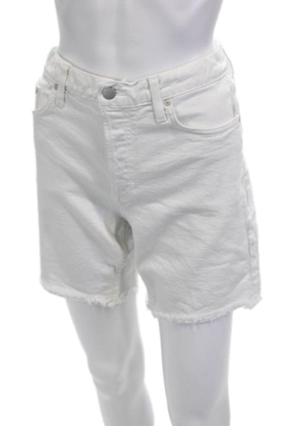 Sundry Unisex White Cotton-Spandex Beach Shorts Button Size 27