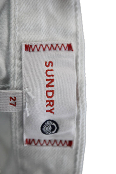 Sundry Unisex White Cotton-Spandex Beach Shorts Button Size 27