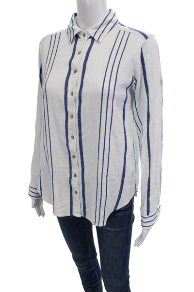 Xirena Womens Collared Striped Cotton Button-Up Blouse Long Sleeve Size XS