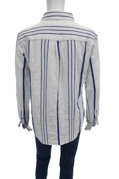 Xirena Womens Collared Striped Cotton Button-Up Blouse Long Sleeve Size XS