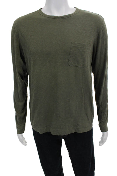 Theory Unisex Long Sleeve Crew Neck Green Basic T-Shirt Army Size L