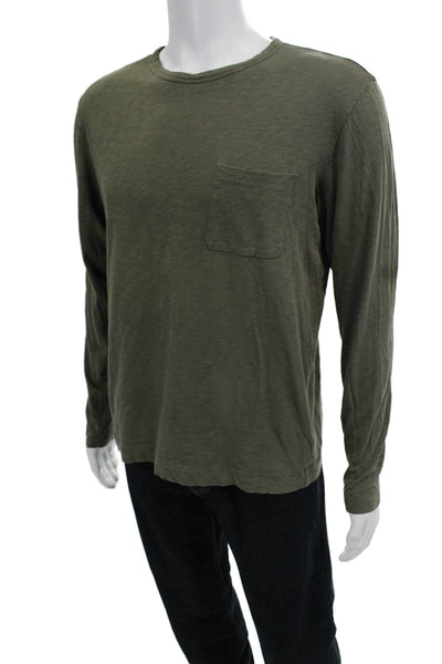 Theory Unisex Long Sleeve Crew Neck Green Basic T-Shirt Army Size L