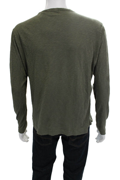 Theory Unisex Long Sleeve Crew Neck Green Basic T-Shirt Army Size L