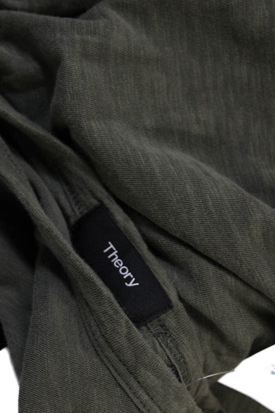 Theory Unisex Long Sleeve Crew Neck Green Basic T-Shirt Army Size L