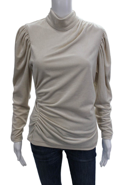 ALC Womens Mock Neck Long Sleeve Beige Blouse Zip Closure Size 6
