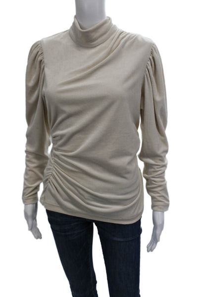 ALC Womens Mock Neck Long Sleeve Beige Blouse Zip Closure Size 6