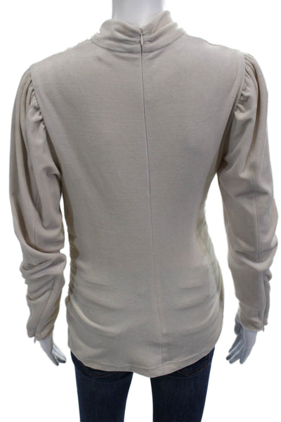 ALC Womens Mock Neck Long Sleeve Beige Blouse Zip Closure Size 6