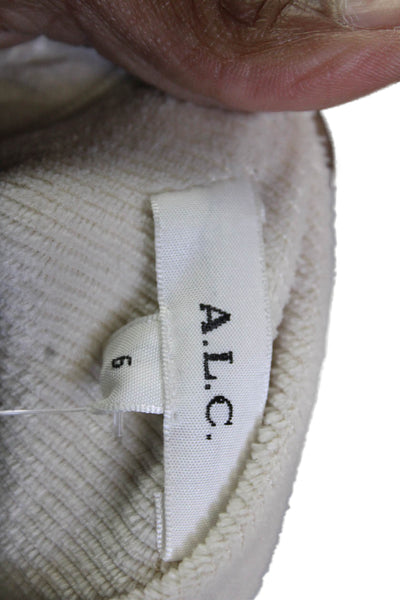 ALC Womens Mock Neck Long Sleeve Beige Blouse Zip Closure Size 6