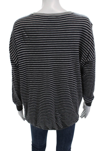 Joie Women Striped V-Neck Pullover Sweater Black Wool Blend Long Sleeve Size M