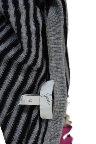 Joie Women Striped V-Neck Pullover Sweater Black Wool Blend Long Sleeve Size M