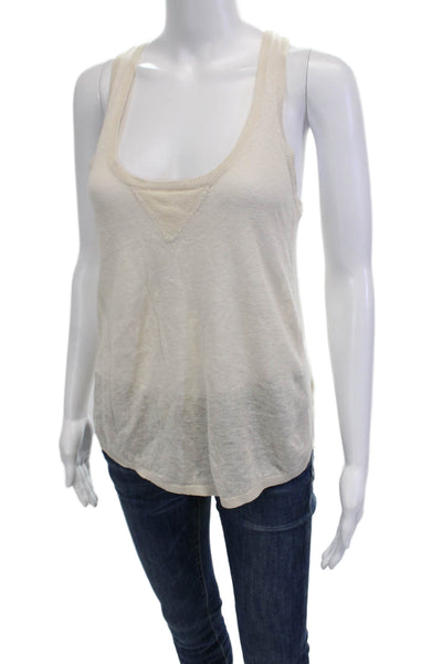 Joie Women Basic Sleeveless Tank Beige Cotton Round Neck Size XS