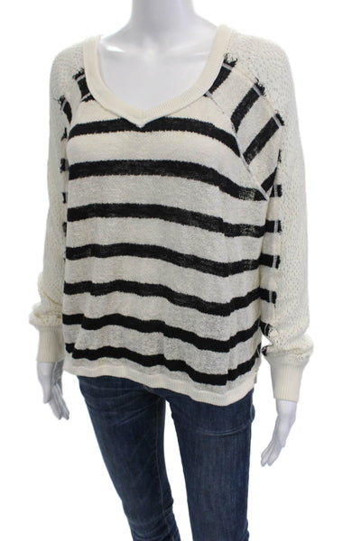 We The Free Womens Pullover V-Neck Striped Cotton Boho Beige Size S