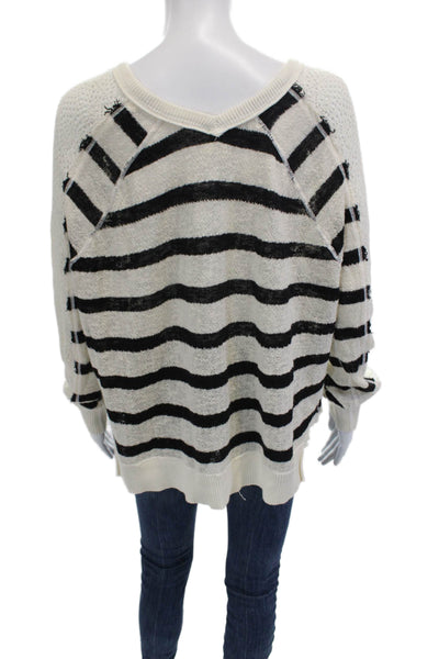 We The Free Womens Pullover V-Neck Striped Cotton Boho Beige Size S