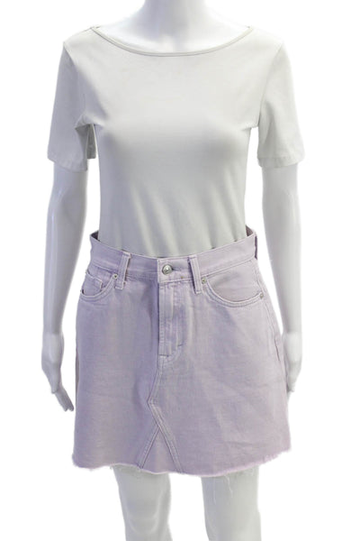 7 For All Mankind Womens Purple A-Line Mini Skirt Cotton Blend Solid Size 28